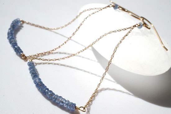 blue saphire・triangle pierced earrings