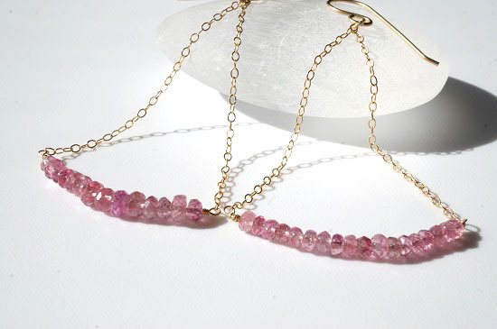 pink tormarine・triangle pierced earrings