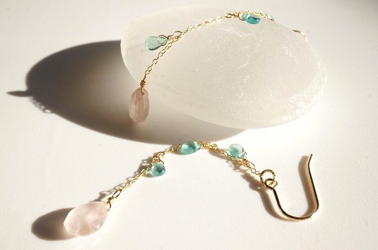 rose quartz×blue apatite・long pierced earrings