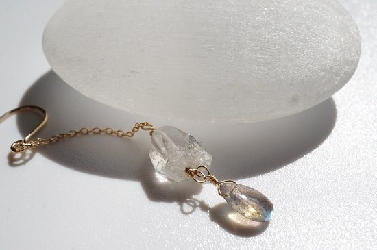 herkimer diamond×labradorite・long pierced earrings