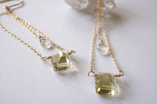 lemon quartz×moonstone・long pierced earrings