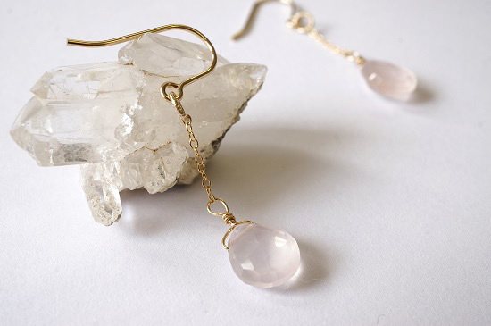 rose quartz・long pierced earrings